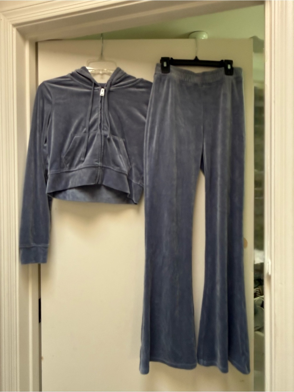 Holster velour Hoodie & Wide-Leg Pants Set - Blue